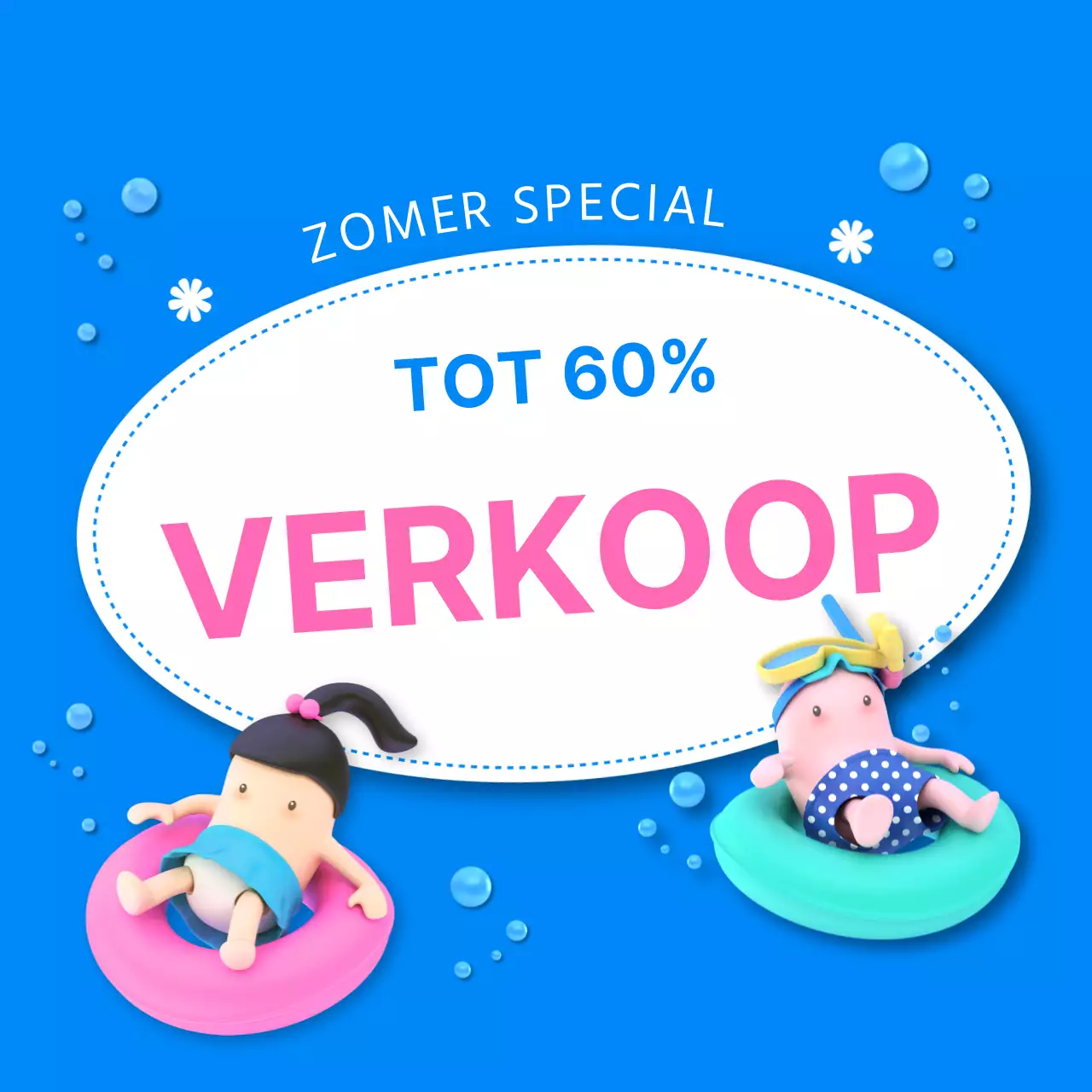 Een verzameling miniaturen van zomerevenementen met blauwe en roze accenten