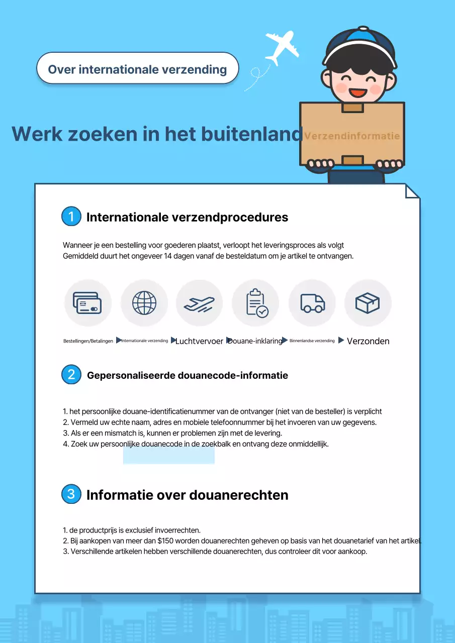 Moderne lichtblauwe en marineblauwe overzeese directe verkoop inklaringsbericht