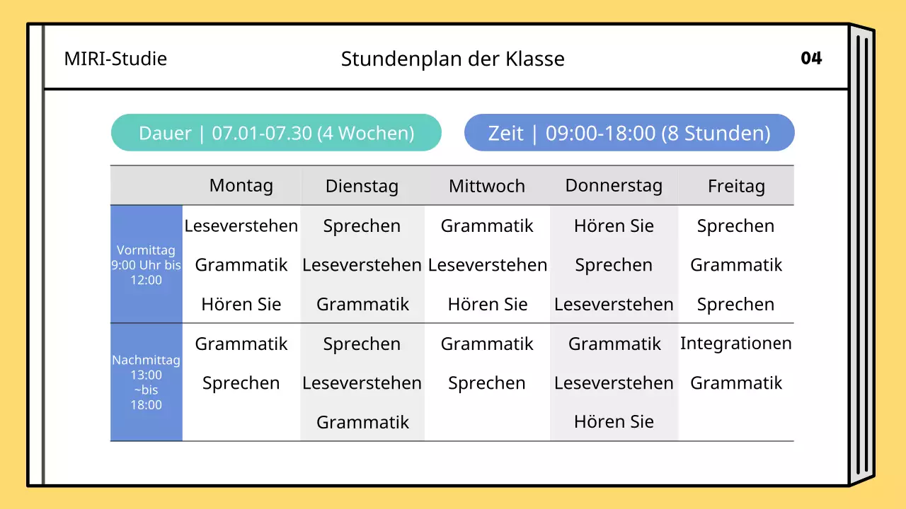 Ein einfacher Unterrichtsplan für die Sommerferien in Gelb und Blau
