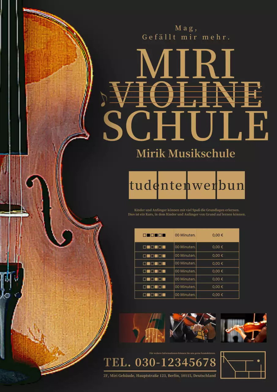 Klassische und stilvolle Anzeige für das Violinenzimmer in Schwarz und Braun