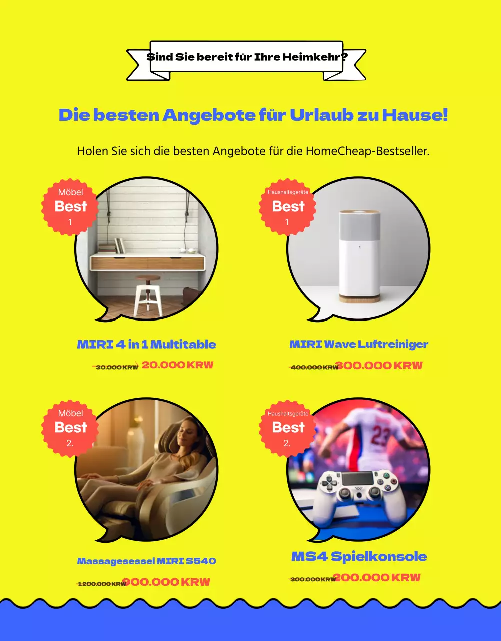 Werbung für den gelb-blauen Sommerwarenverkauf