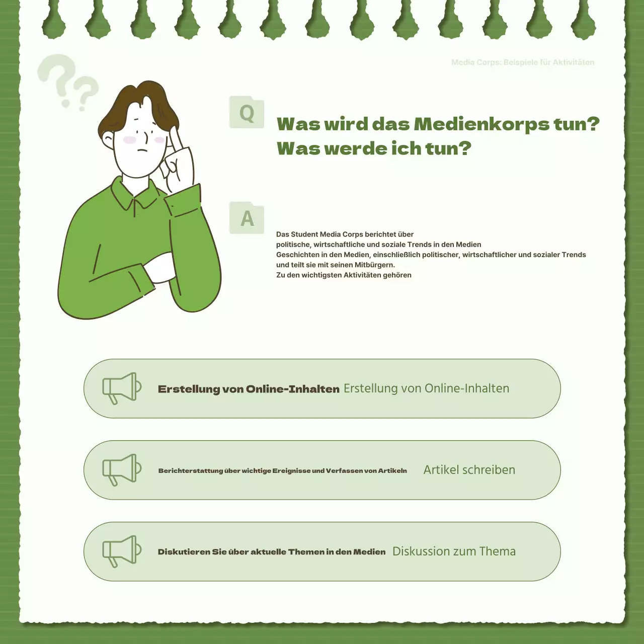 Einfache grüne und khakifarbene Rekrutierung von Studentenjournalisten