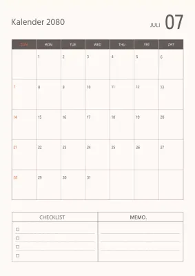 Eenvoudige kalender in bruin en beige.