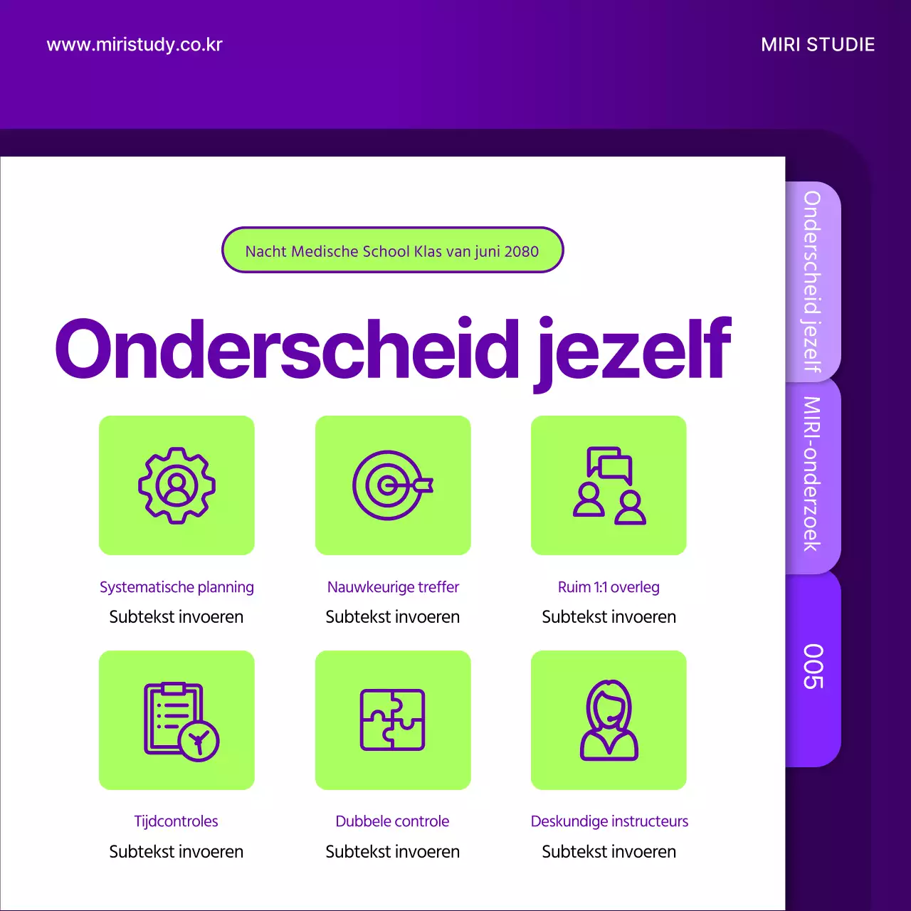 Een eenvoudige schoolbrochure in chartreuse en paars