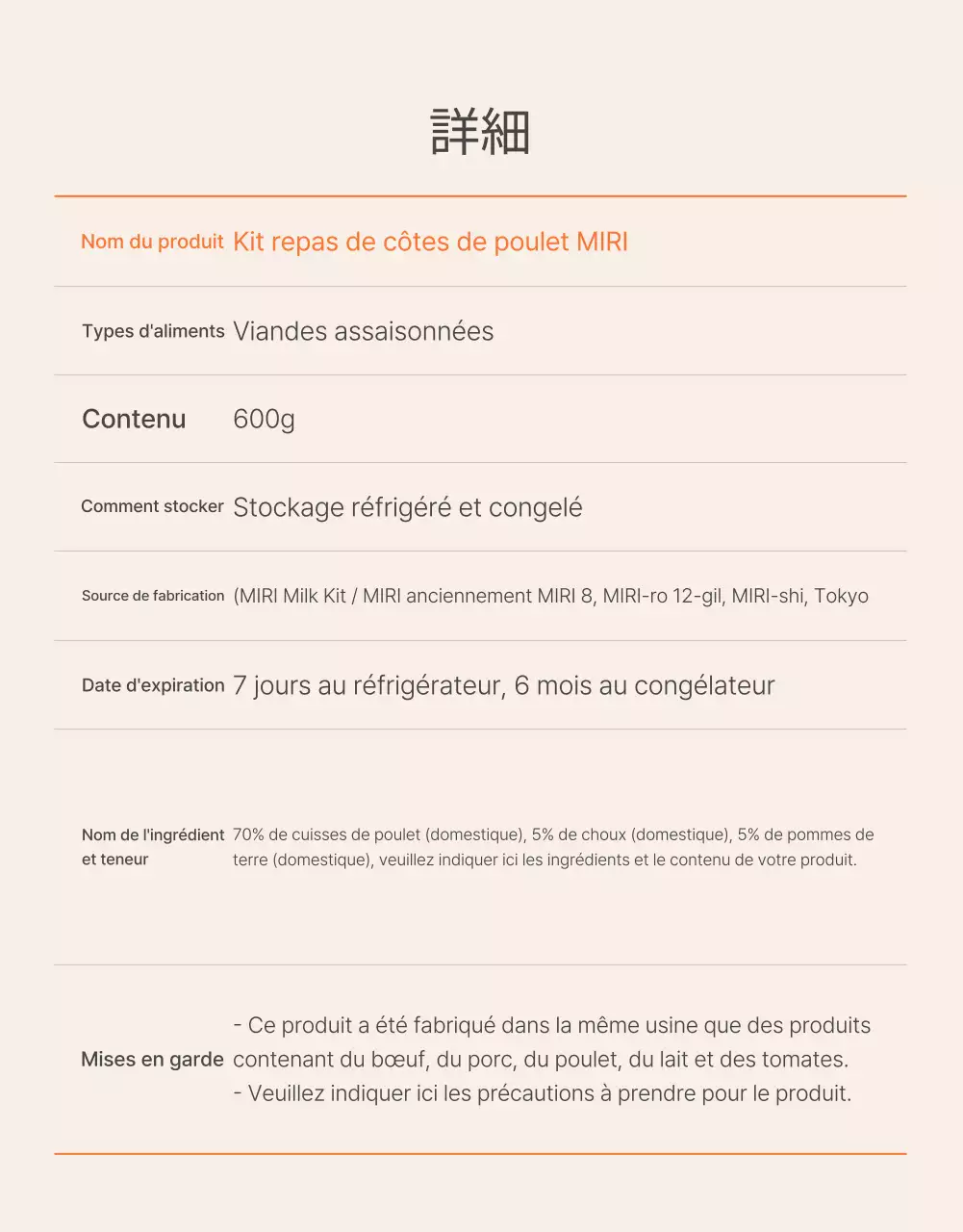 Promouvoir les aliments de base des kits de repas orange et ivoire et ce à quoi il faut faire attention