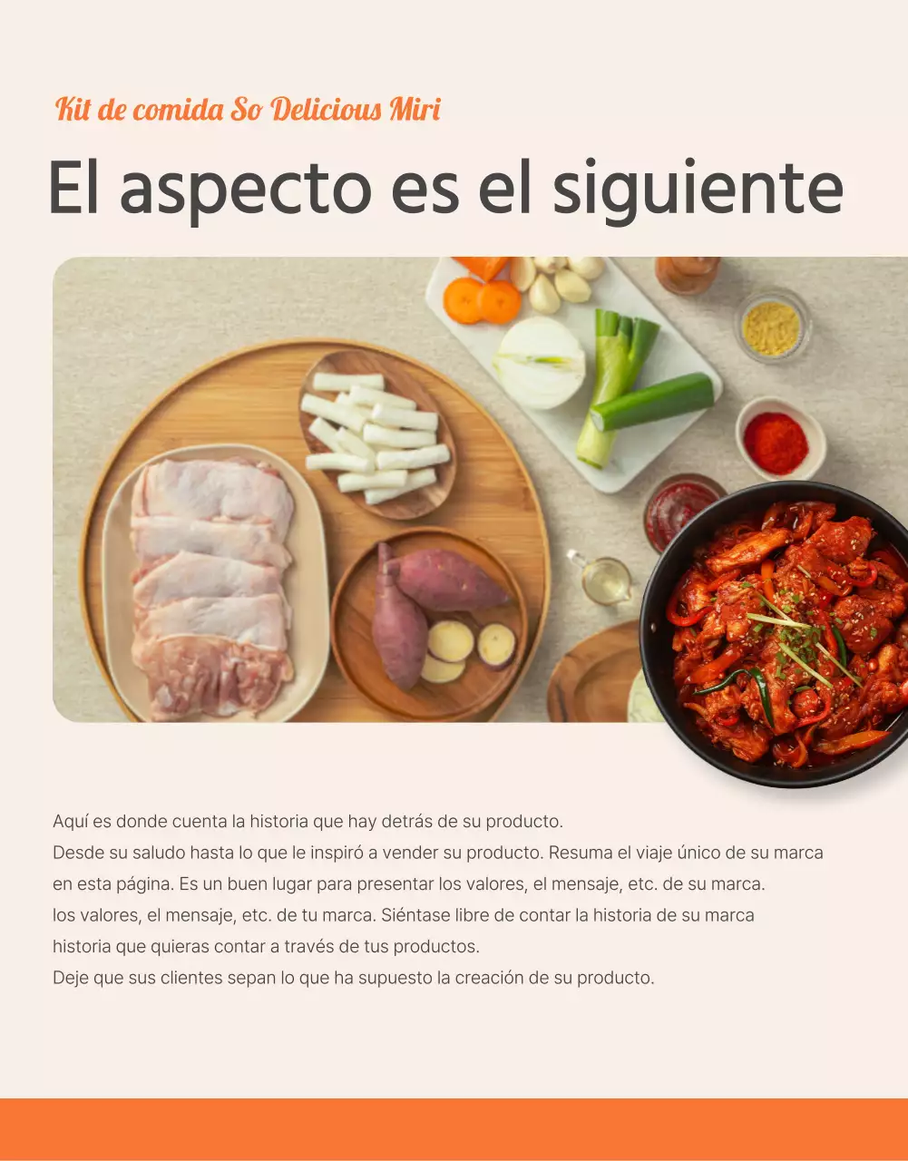 Promover la página de introducción de alimentos del kit básico de comida naranja y marfil
