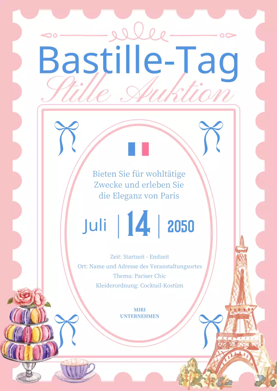 Klassische Spendensammel-Einladung zum Revolutionären Tag in Blau und Rosa