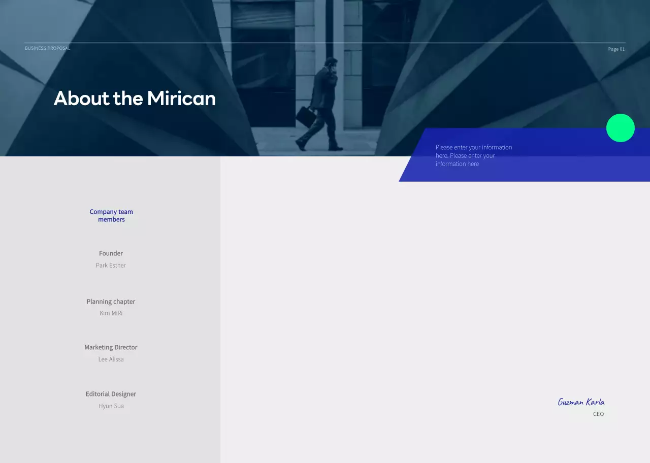 Buklet proposal investasi perusahaan yang dapat dipercaya berwarna biru