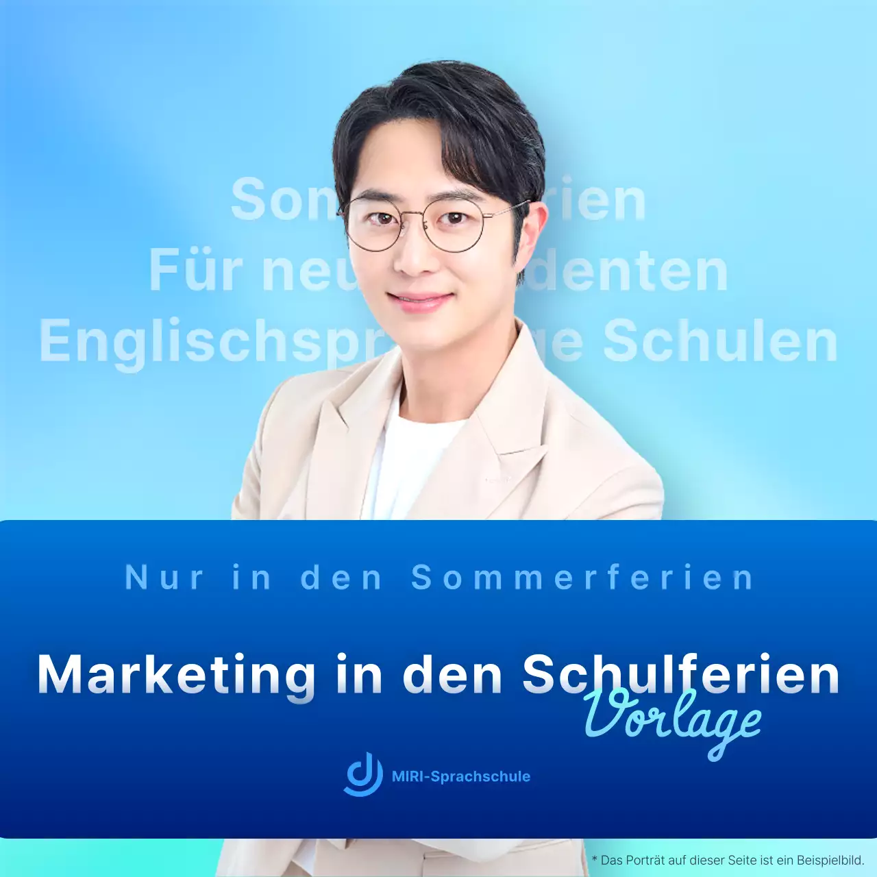 Blauer und mintfarbener Akzentstil zur Förderung der TOEIC-Sommer-Sondervorlesungen