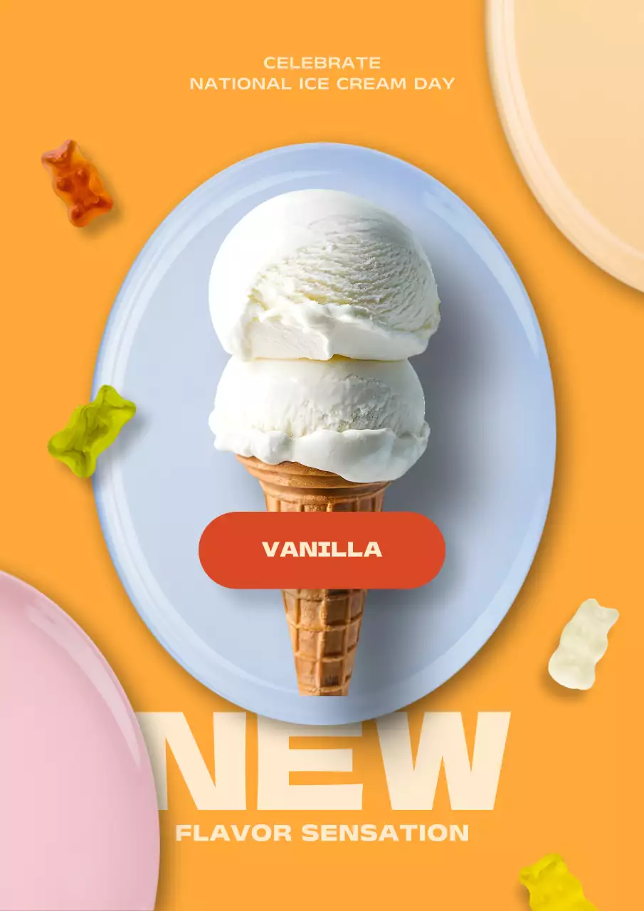 Orange Trendy Ice Cream Promotion Poster