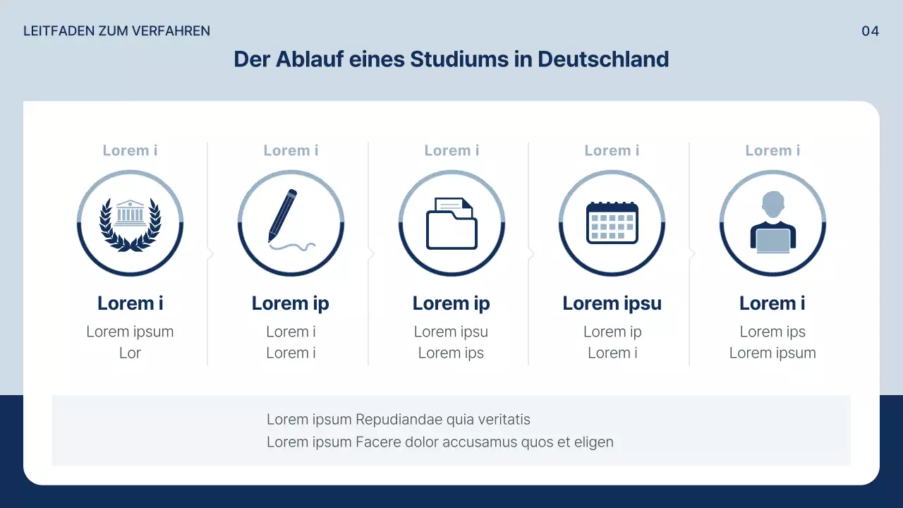 Ein einfacher Prospekt für ein Auslandsstudium in Marineblau und Grau