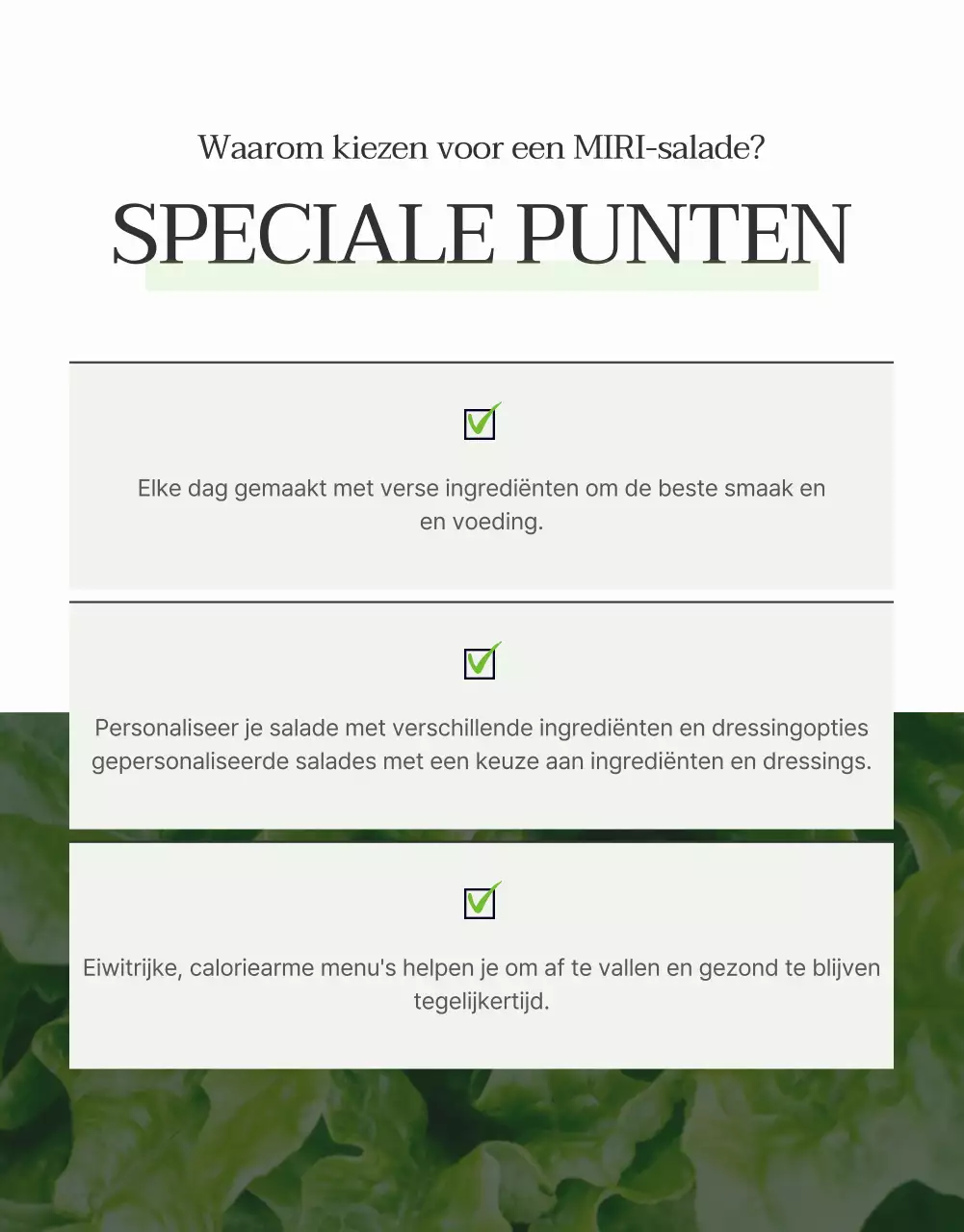 Promoot een eenvoudige saladepagina in wit en chartreuse