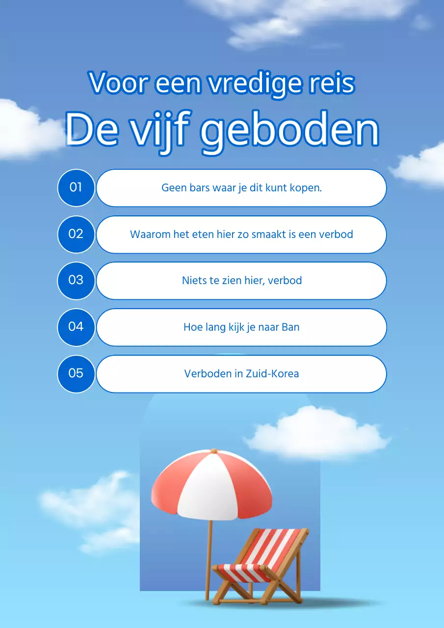 Een verzameling trendy blauwe en witte reisverboden in de 5 geboden