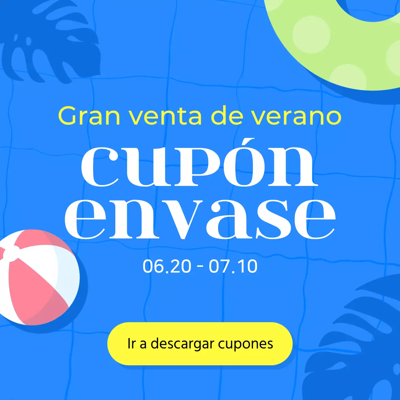 Promueve una bonita venta de verano en azul y amarillo