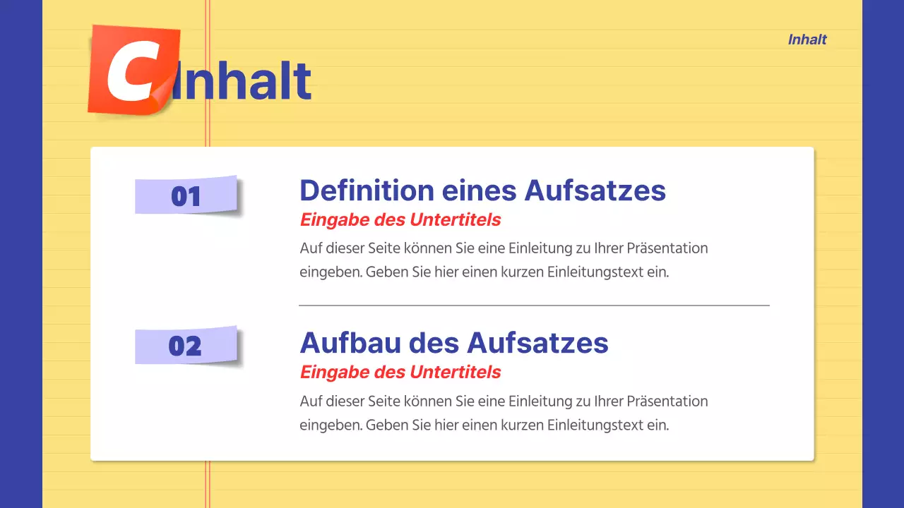 Ankündigungsinformationen in gelb und marineblau hervorgehoben