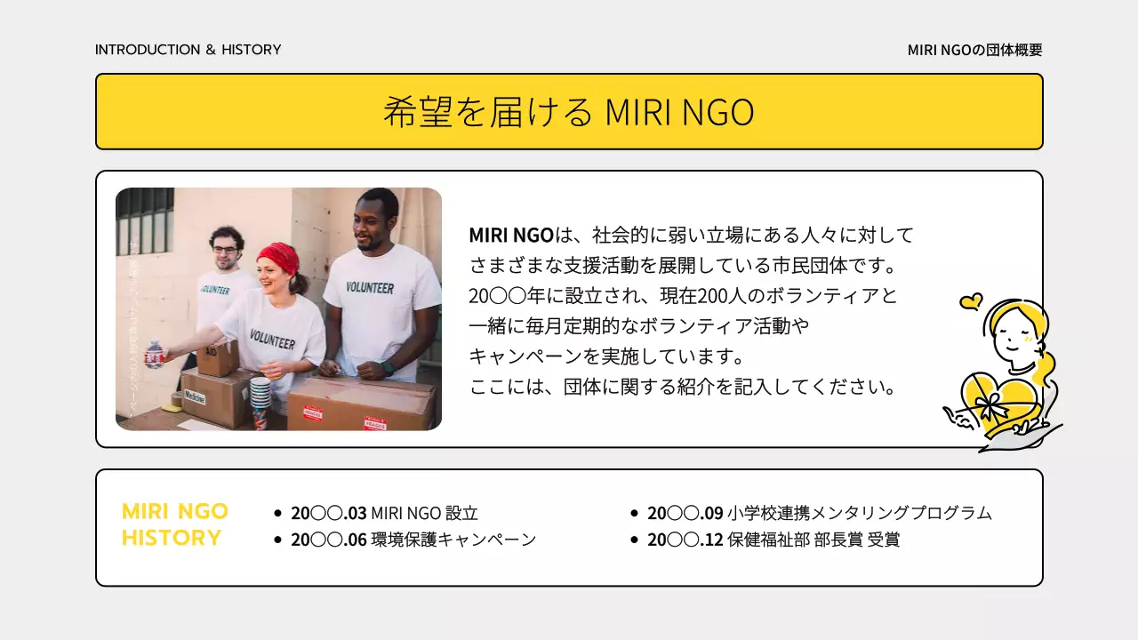 黄色 シンプル ボランティア プレゼンテーション