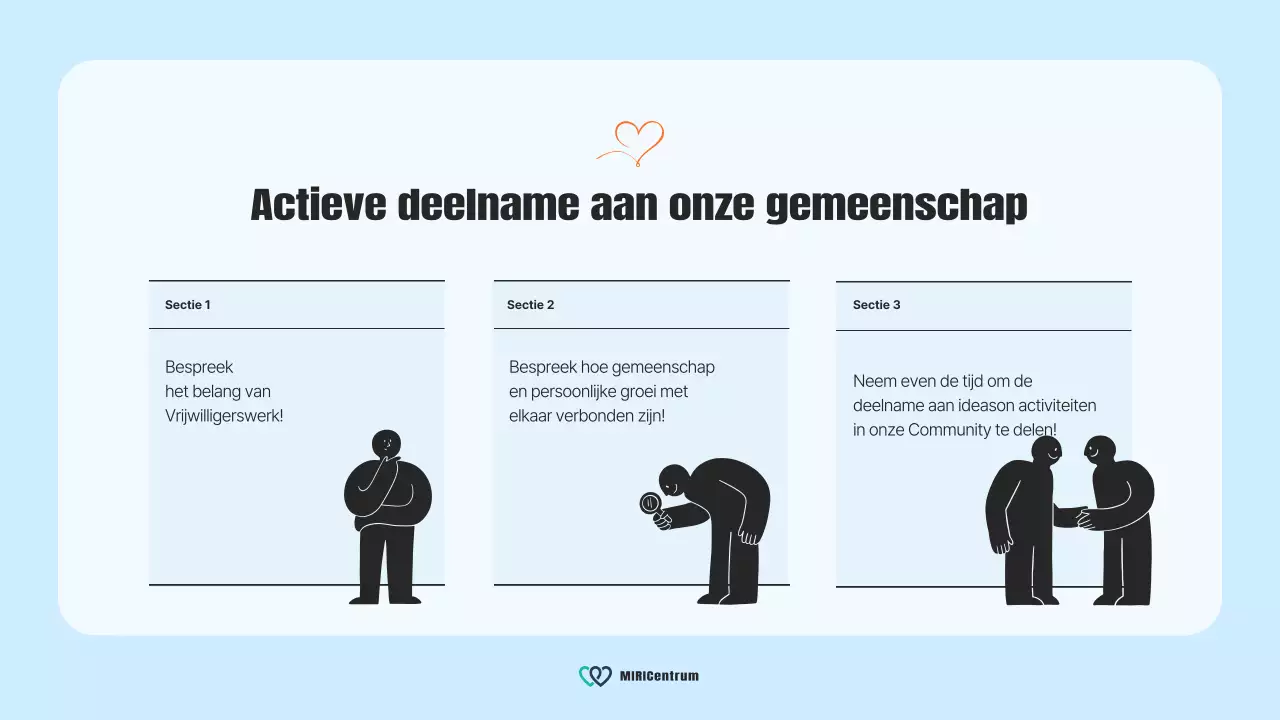 Een moderne gemeenschapsdienstprospectus in lichtblauw en oranje