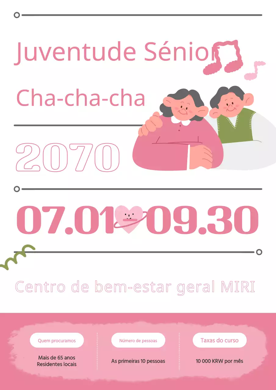 Promover a sua aula de canto sénior rosa e branco