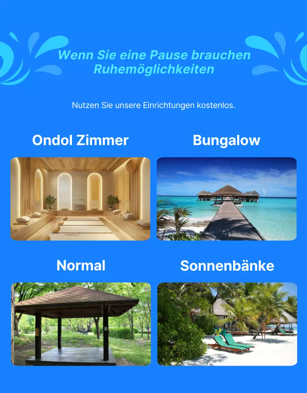 Werbung für einen trendigen Hotel-Wasserpark in Blau