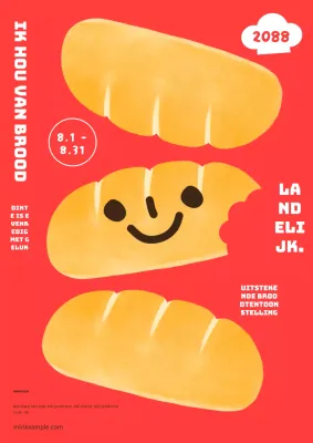 Publiciteit voor de mooie rood en bruin brood tentoonstelling.