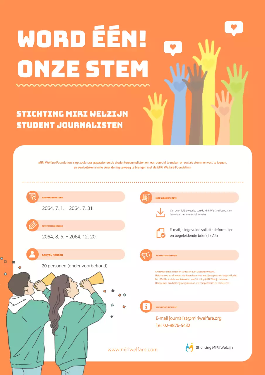 Een schattige oranje en mintkleurige advertentie voor studentenjournalistiek