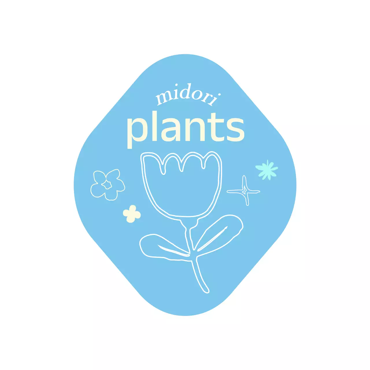 黄色と水色の情緒的な植物園の花のイラストグッズ