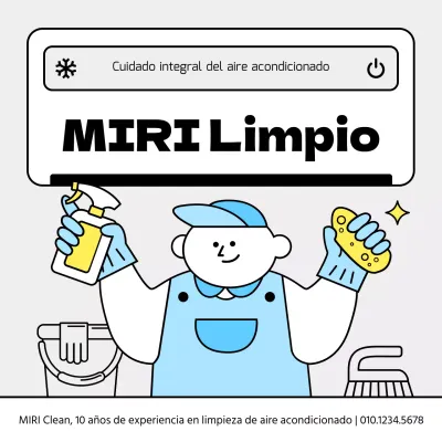 Anuncio sencillo de limpieza de aire acondicionado en azul claro y amarillo