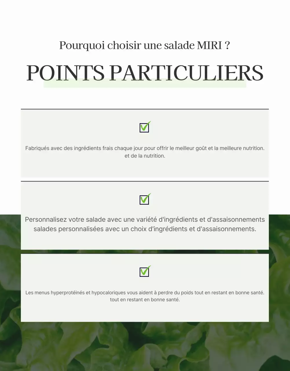 Promouvoir une simple page de détails sur les salades blanches et chartreuses