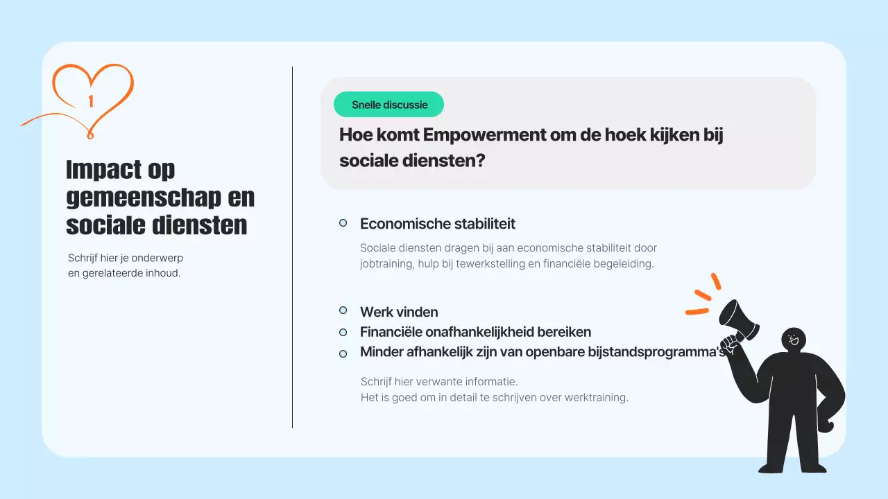 Een moderne gemeenschapsdienstprospectus in lichtblauw en oranje