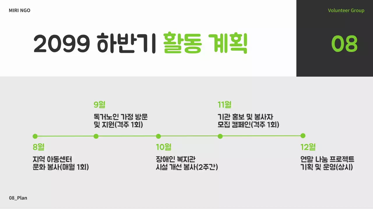 연두색과 회색의 심플한 NGO 봉사단 교육자료