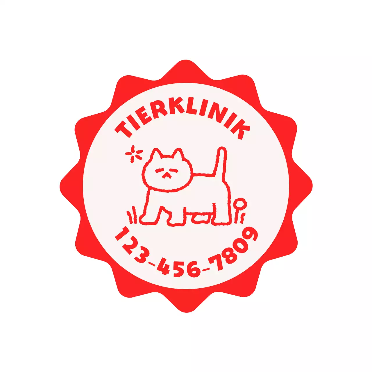 Niedliche und kuschelige Tierklinik mit Starburst-Formen und Illustrationen von Hunden und Katzen