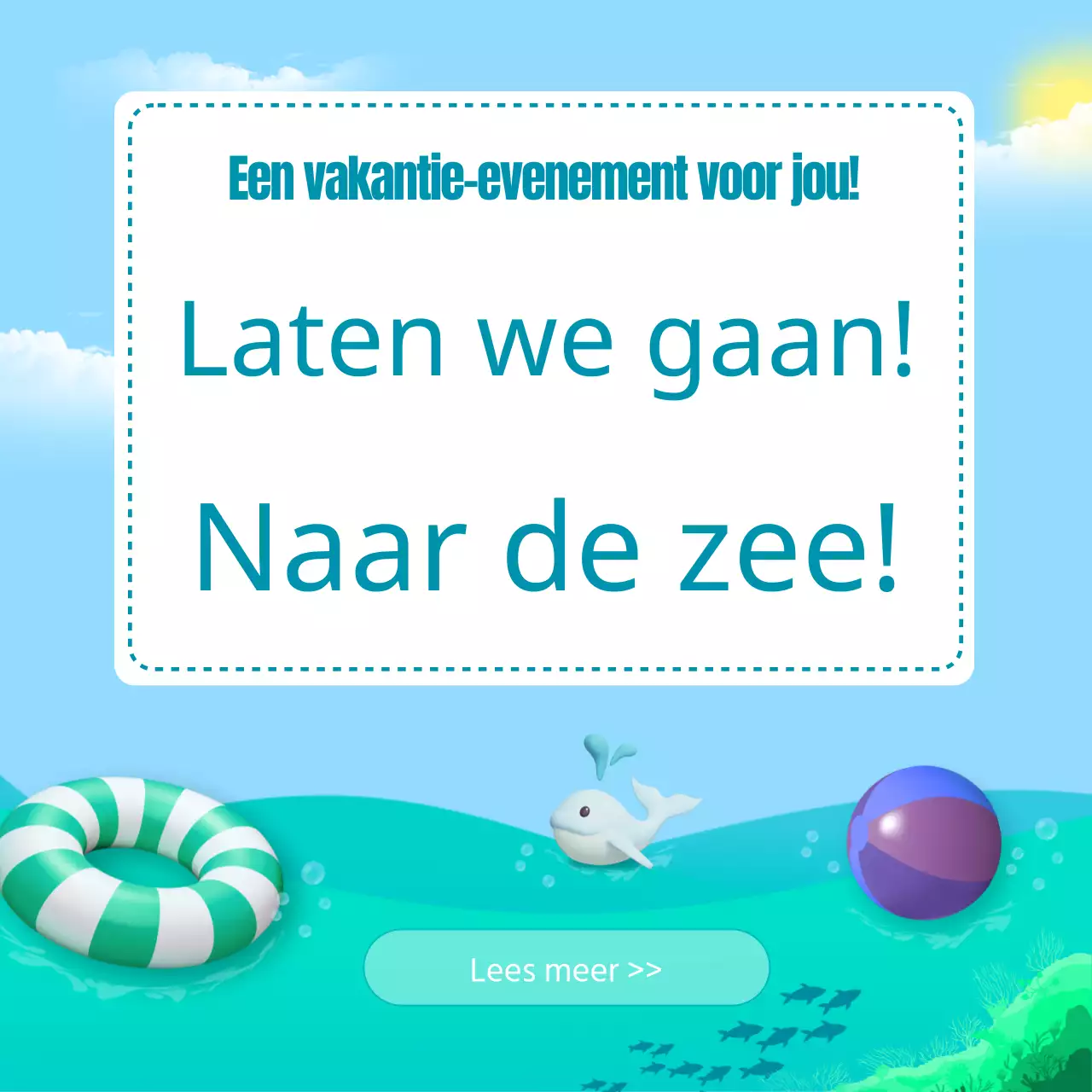 Een verzameling miniaturen van zomerevenementen met blauwe en roze accenten