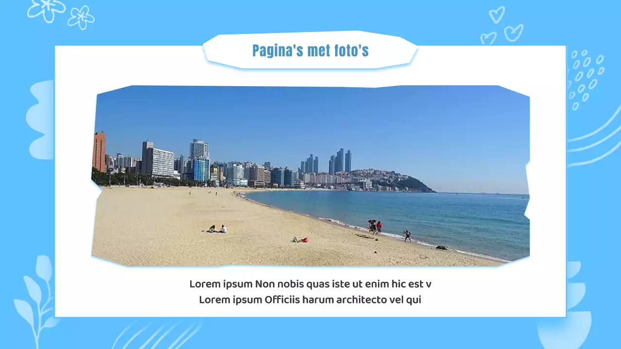 Een kitscherige, lichtblauwe en witte Busan-buurtgidspresentatie