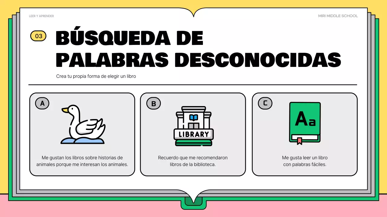 Bonito material de lectura rosa y verde