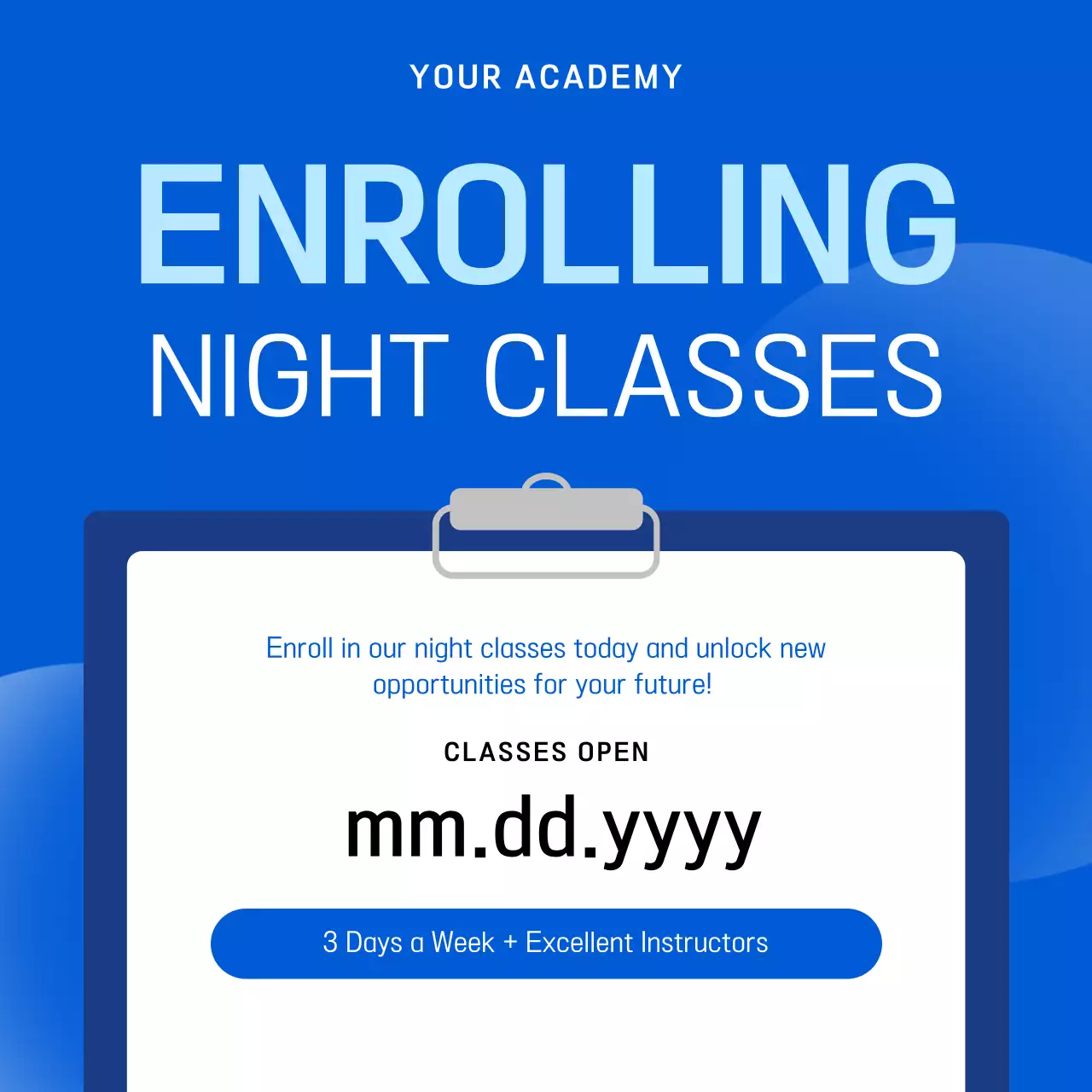 A simple blue and white school vacation announcement