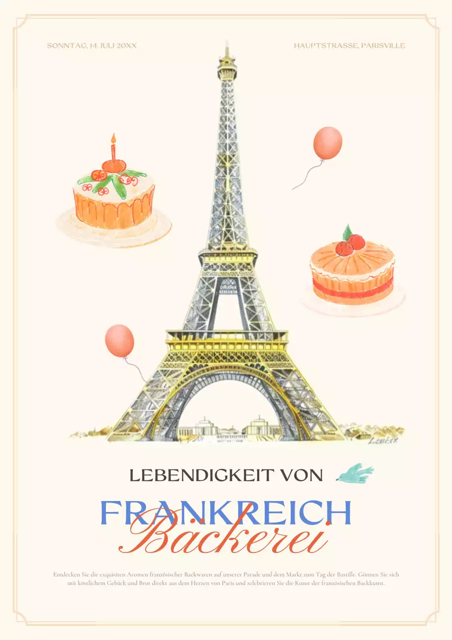 Werbung für den klassischen französischen Lebensmittelmarkt in Gelb und Rosa