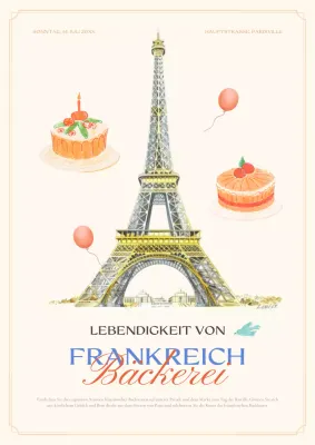 Werbung für den klassischen französischen Lebensmittelmarkt in Gelb und Rosa