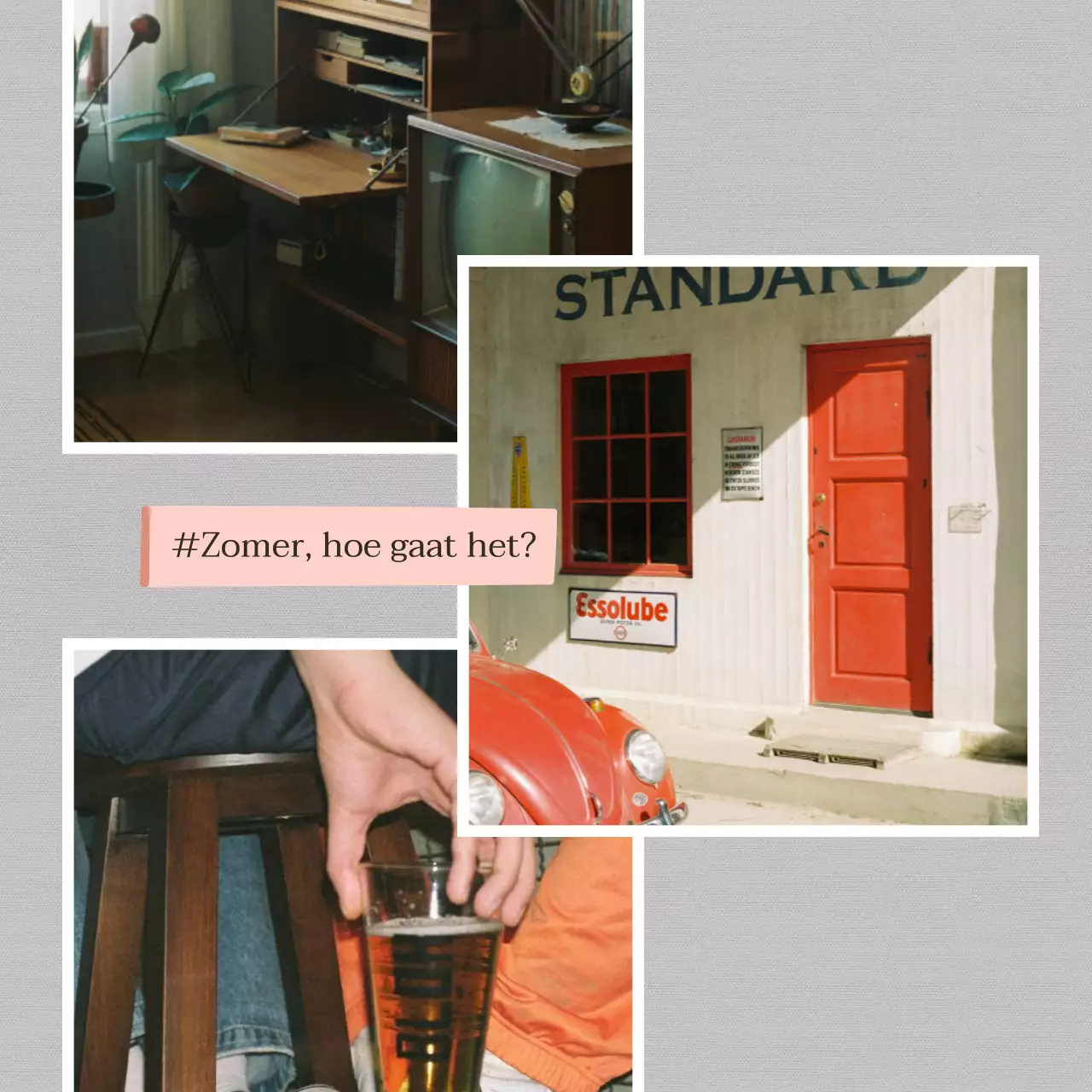 Een vintage reispost voor de zomervakantie in rood en grijs