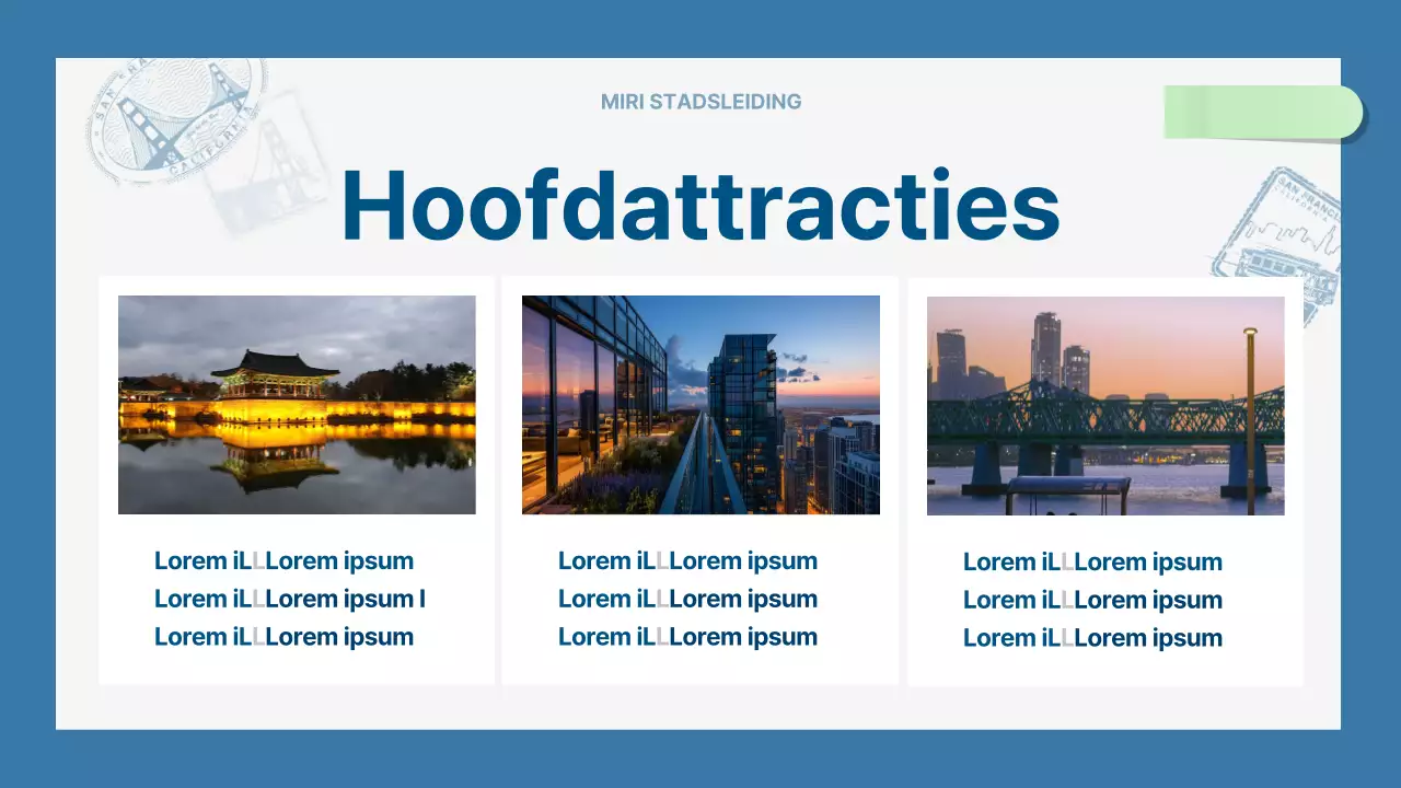 Een moderne stadsgids in lichtblauw en marineblauw