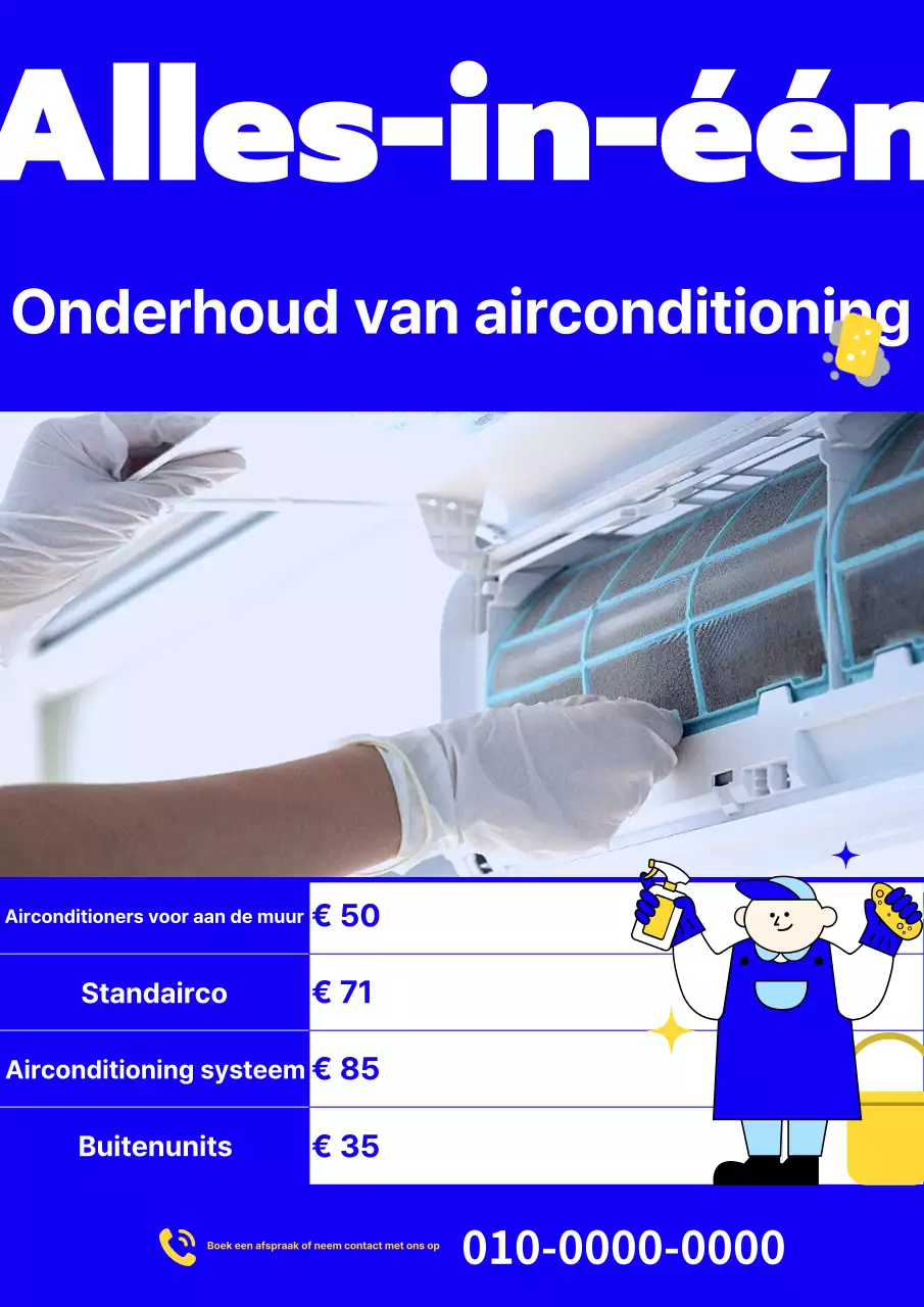 Advertentie voor eenvoudige airconditioningreiniging in blauw