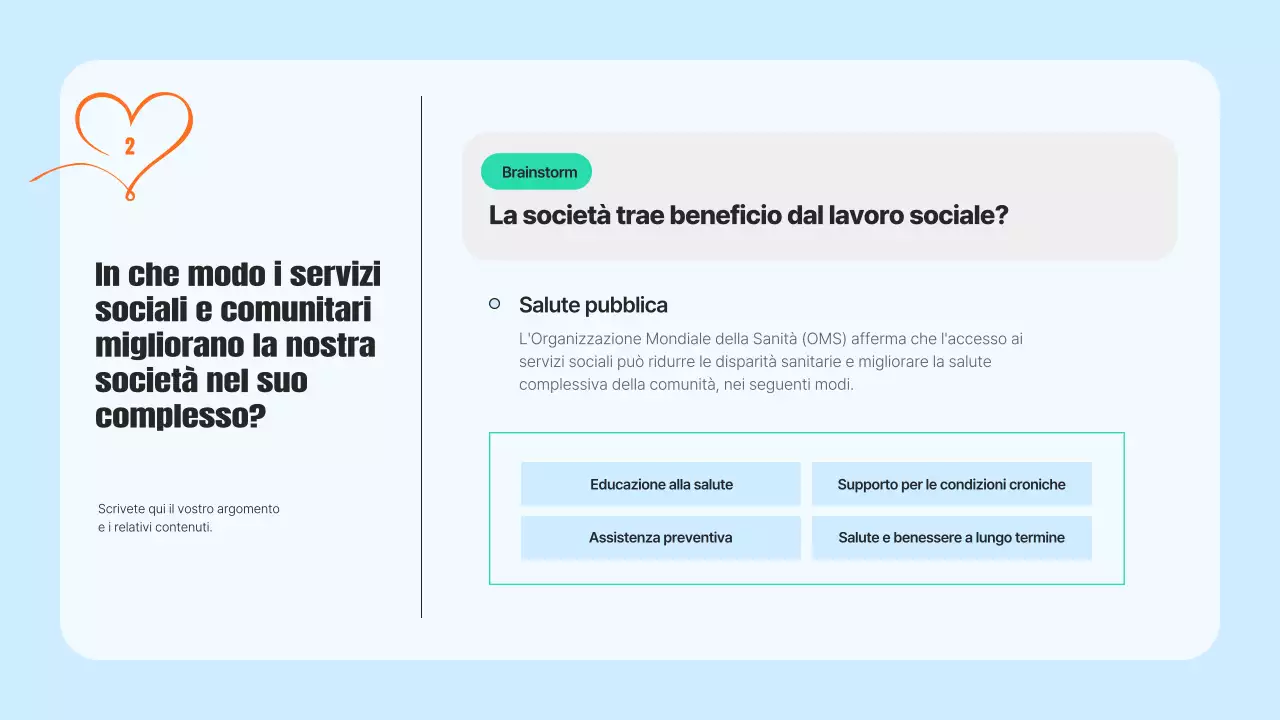 Un moderno prospetto di servizio alla comunità in azzurro e arancione