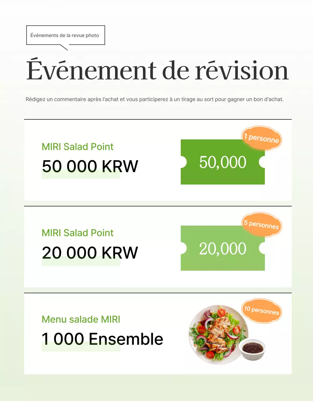 Promouvoir un événement simple de révision de salade en blanc et haricots de lotus