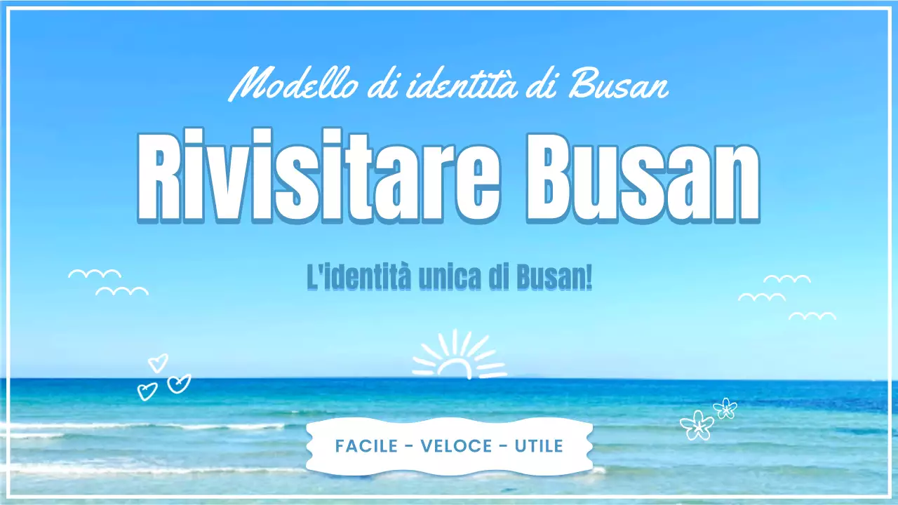 Una presentazione kitsch della guida del quartiere di Busan, in azzurro e bianco.