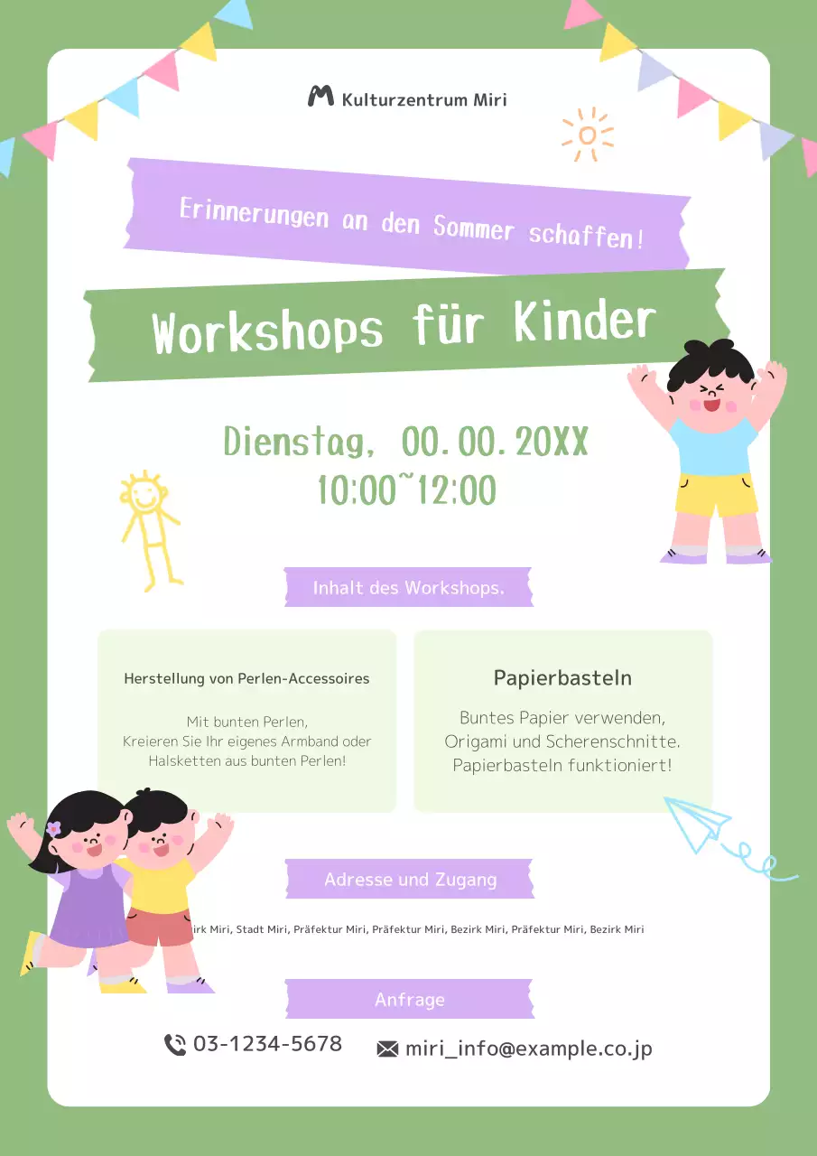 Werbung für den Jahresbeginn und die sorgfältigen Sommerferien-Workshops von Bora