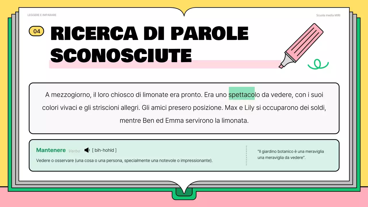 Simpatici materiali di lettura rosa e verdi