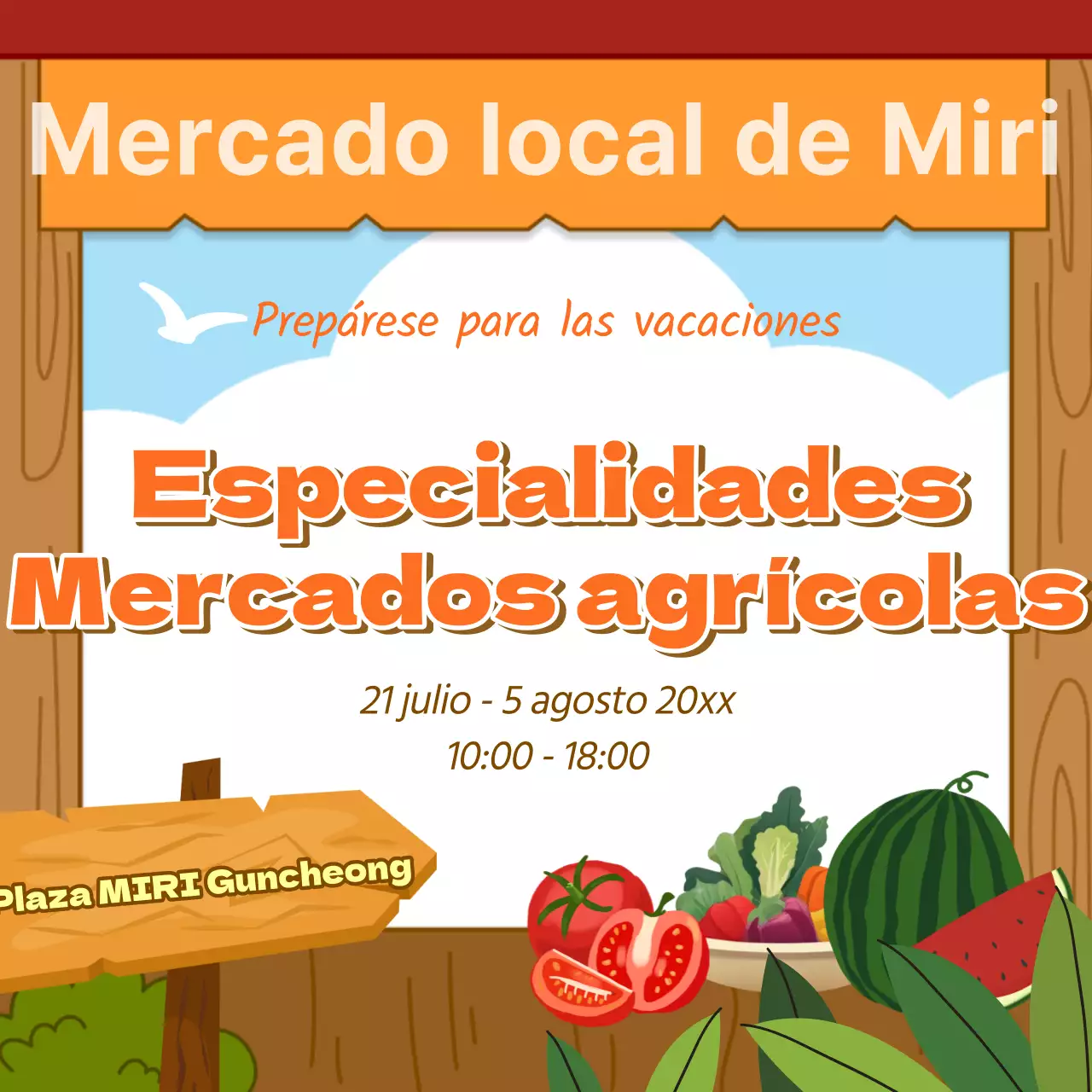 Promocione su mercado agrícola naranja y marrón