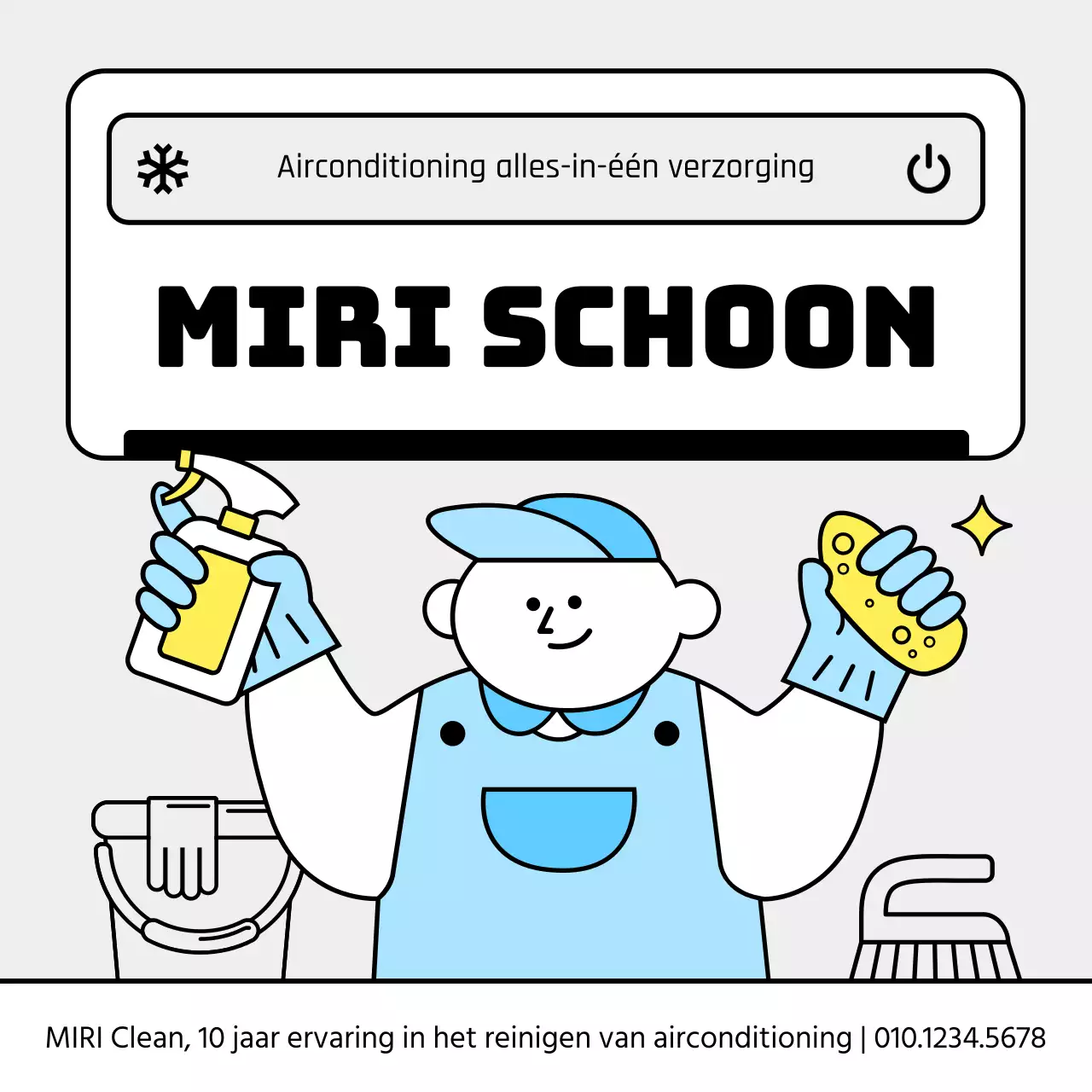 Eenvoudige airco reinigingsadvertentie in lichtblauw en geel