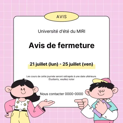 Un joli avis de vacances scolaires jaune et rose