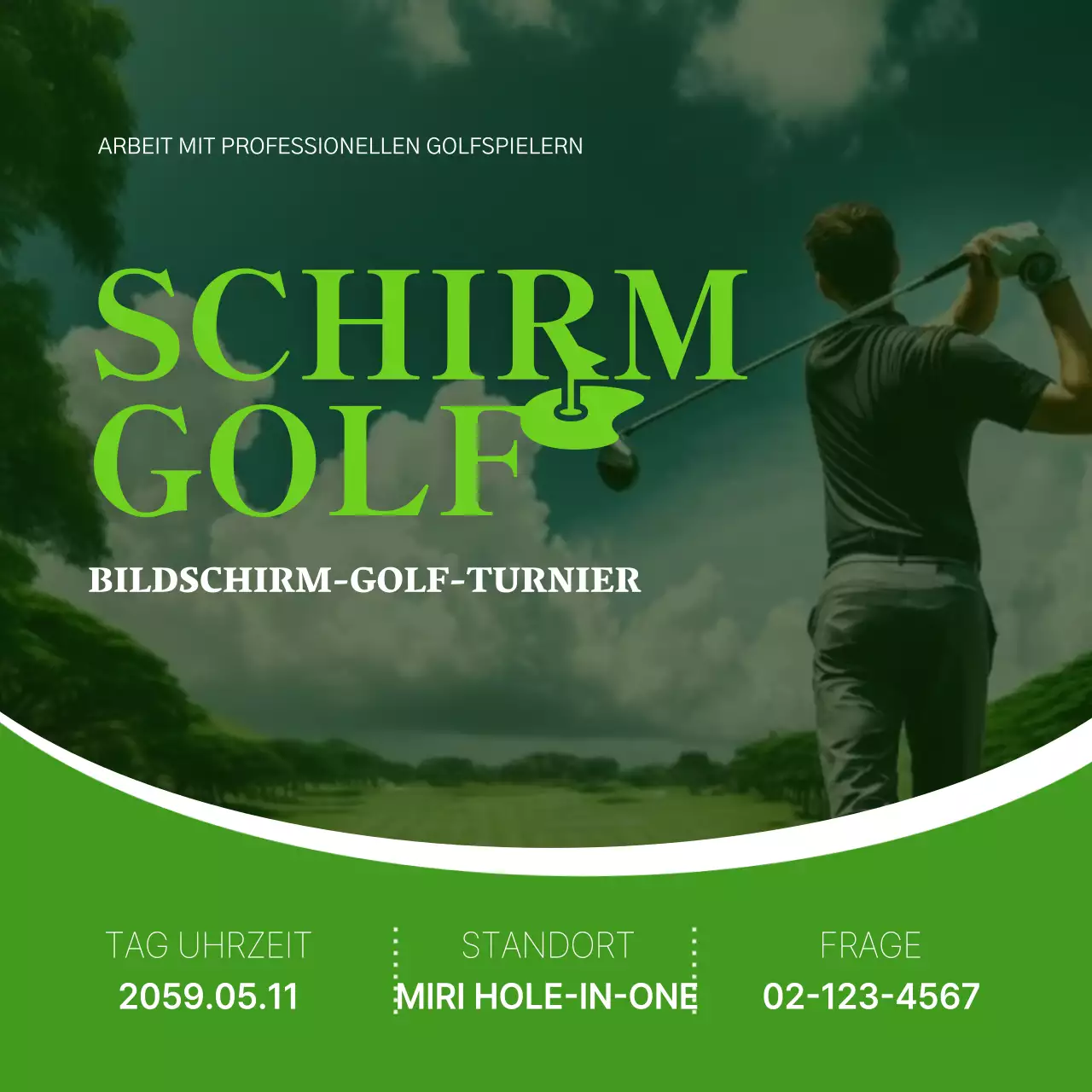 Werbung für ein einfaches Golfturnier in Chartreuse und Weiß