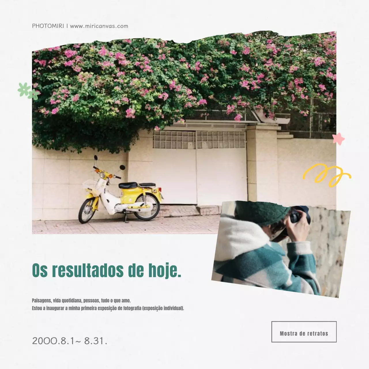 Promover uma exposição de fotografias minimalista em verde e cinzento